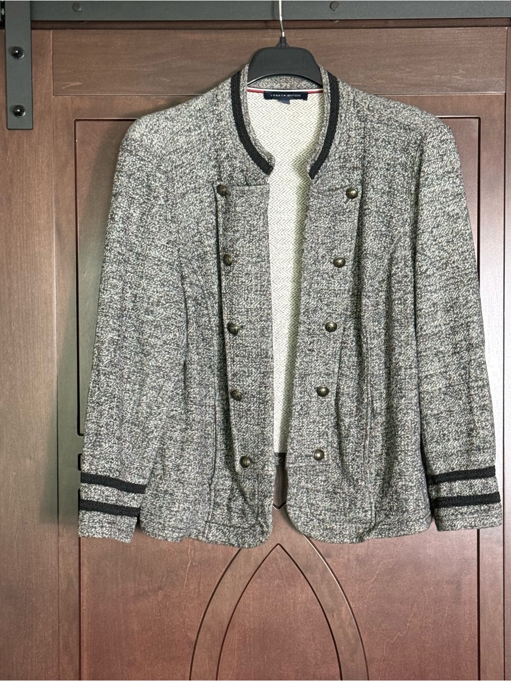 Tommy Hilfiger Gray Tweed Double-Breasted Military Style Blazer
